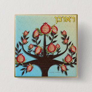 Badge Carré 5 Cm Judaica 12 Tribus Israël Ruben