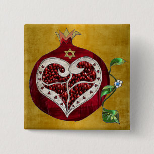 Badge Carré 5 Cm Judaica Pomegranate Heart Hanoukka Rosh Hashanah