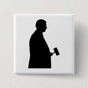 Badge Carré 5 Cm Juge avec silhouette de marteau de juge