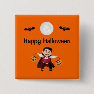Badge Carré 5 Cm Jumping orange coloré Halloween Kids Party