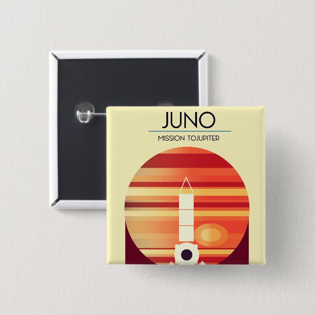 Badge Carré 5 Cm Juno - Mission vers Jupiter Art spatial (Devant & derrière)