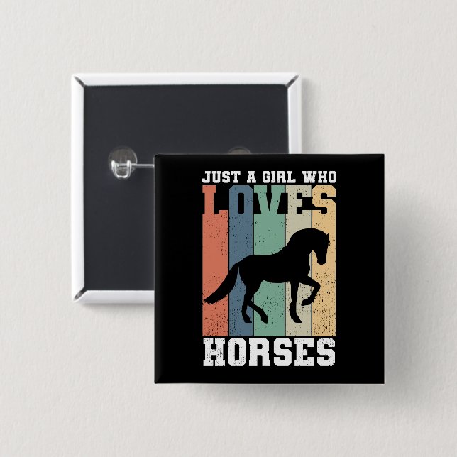 Badge Carré 5 Cm Juste une fille qui aime les chevaux | Cheval Vint (Devant & derrière)