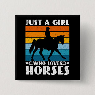 Badge Carré 5 Cm Juste une fille qui aime les chevaux drôle proprié