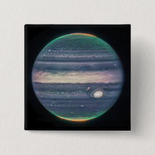 Badge Carré 5 Cm JWST Image de Jupiter Planet dans le bouton infrar