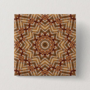 Badge Carré 5 Cm Kaléidoscope Étoile Marron Clair