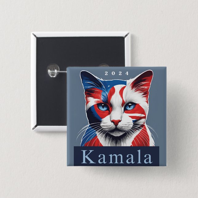Badge Carré 5 Cm Kamala Cat 2024 Démocrate des élections américaine (Devant & derrière)