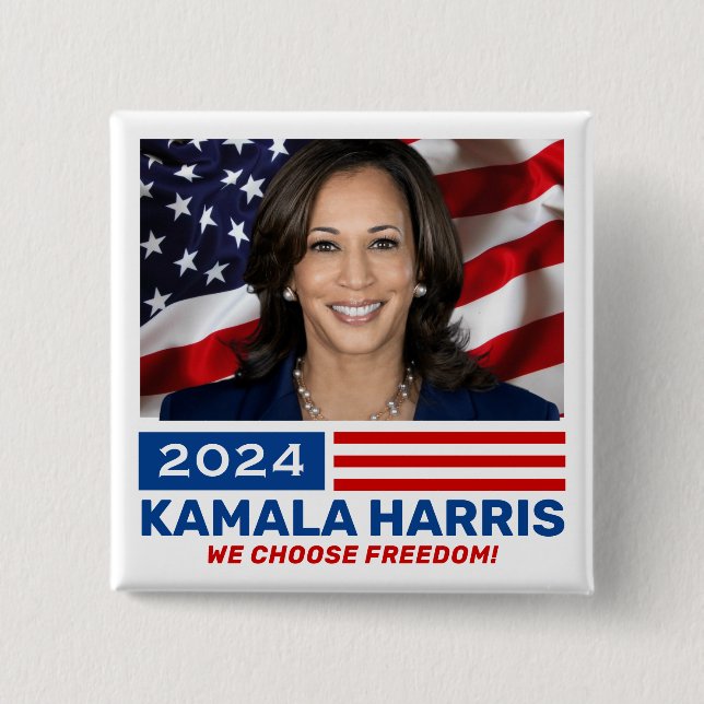 Badge Carré 5 Cm Kamala Harris 2024 Nous choisissons la liberté (Devant)