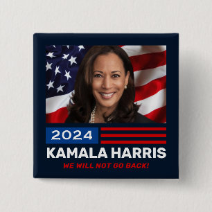 Badge Carré 5 Cm Kamala Harris 2024 Nous Ne Reviendrons Pas