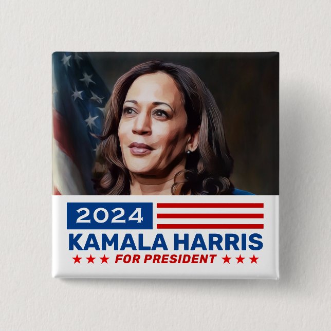 Badge Carré 5 Cm Kamala Harris 2024 pour la campagne présidentielle (Devant)