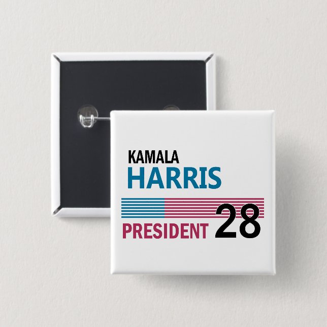 Badge Carré 5 Cm Kamala Harris 2028 (Devant & derrière)