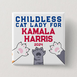 Badge Carré 5 Cm Kamala Harris Dame Chat Sans Enfant 2024 Pattes de