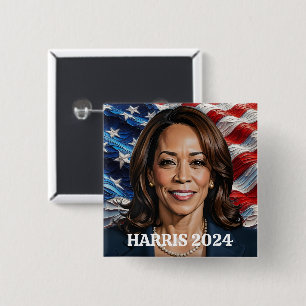 Badge Carré 5 Cm Kamala Harris et American Flag