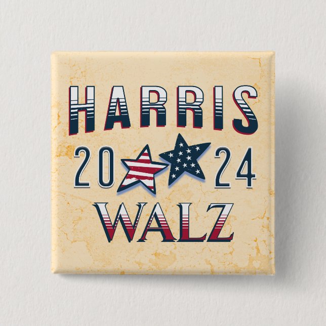 Badge Carré 5 Cm Kamala Harris et Tim Walz 2024 (Devant)