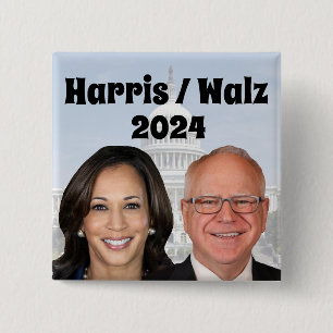 Badge Carré 5 Cm Kamala Harris et Tim Walz 2024