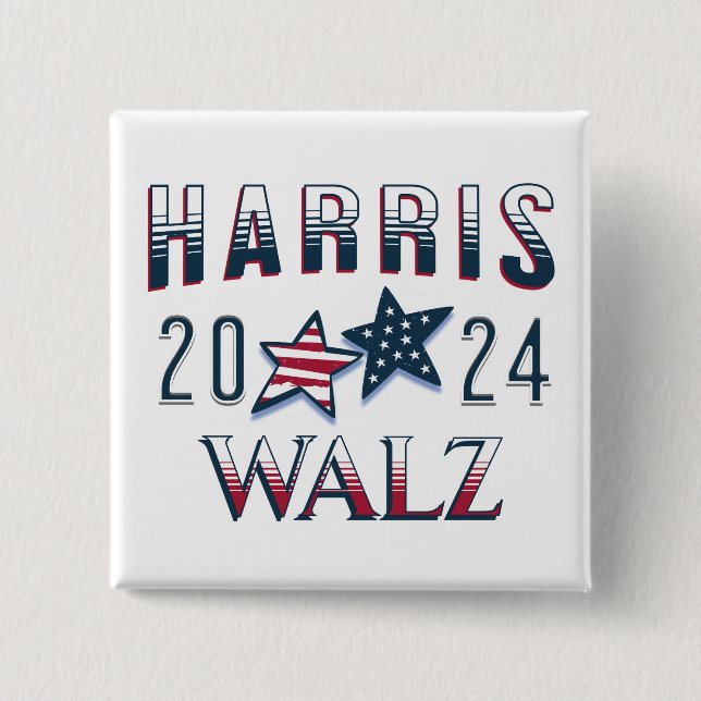 Badge Carré 5 Cm Kamala Harris et Tim Walz 2024 (Devant)
