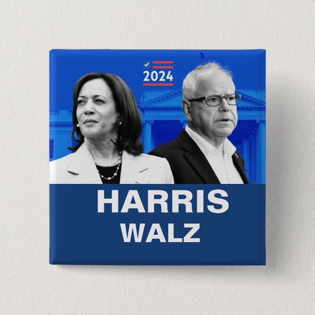 Badge Carré 5 Cm Kamala Harris et Tim Walz 2024 (Devant)