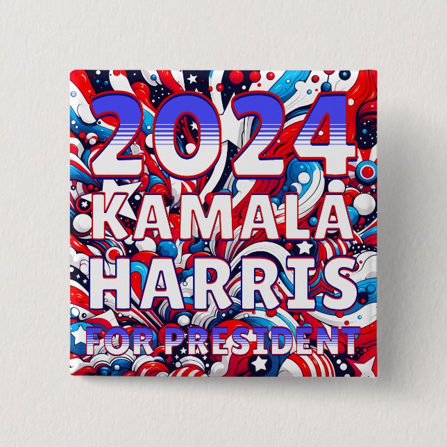 Badge Carré 5 Cm Kamala Harris pour le président 2024 (Devant)