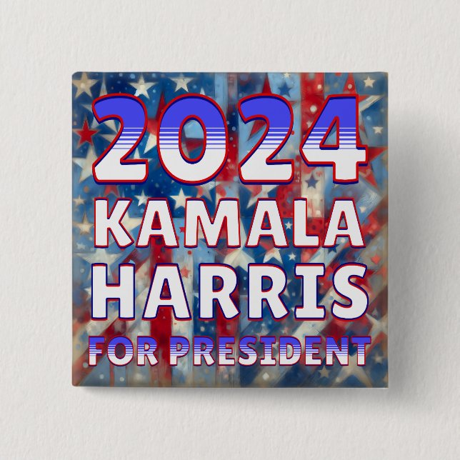 Badge Carré 5 Cm Kamala Harris pour le président 2024 (Devant)
