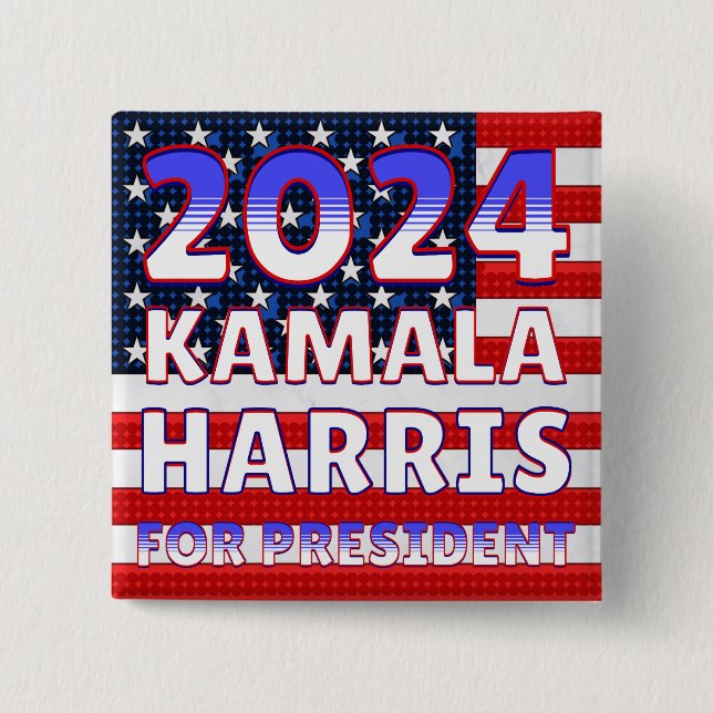 Badge Carré 5 Cm Kamala Harris pour le président 2024 (Devant)