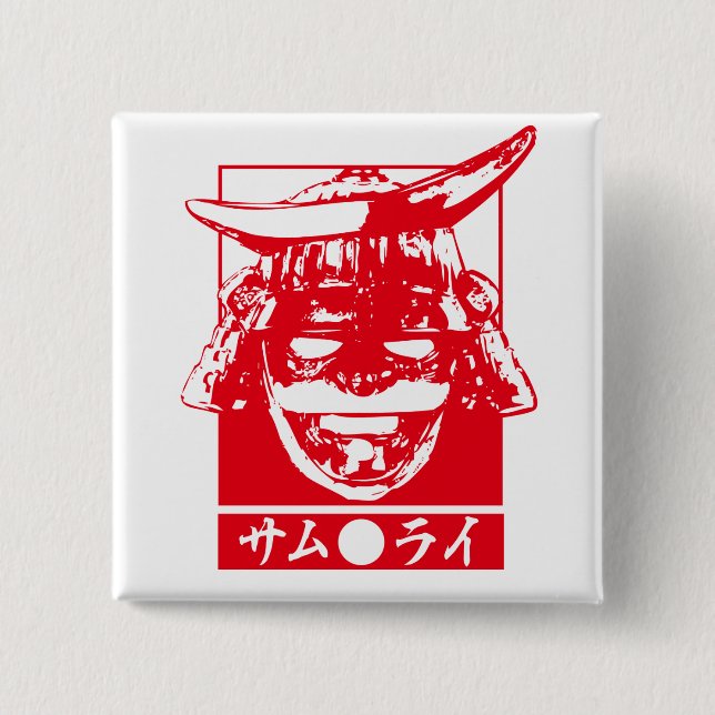 Badge Carré 5 Cm [Katakana] Caractère rouge samouraï (Devant)