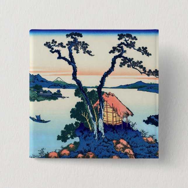 Badge Carré 5 Cm Katsushika Hokusai - Lac Suwa dans la province de  (Devant)