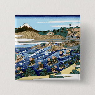 Badge Carré 5 Cm Katsushika Hokusai Le Fuji vu à Kanaya