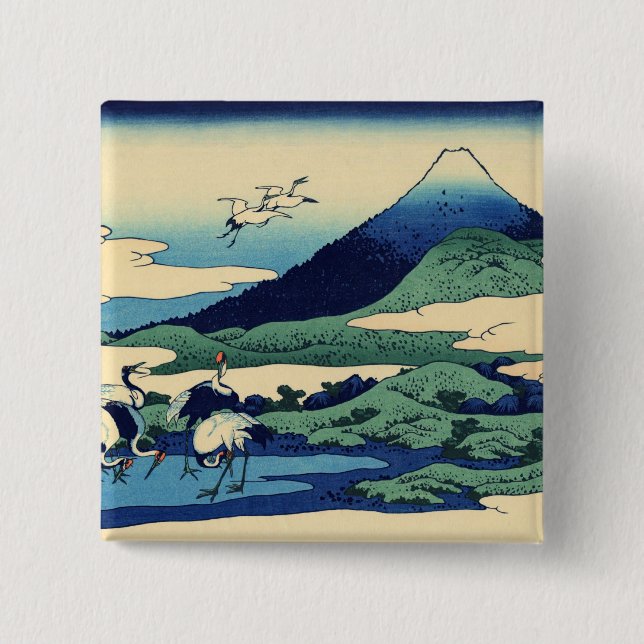 Badge Carré 5 Cm Katsushika Hokusai - Umegawa dans la province de S (Devant)
