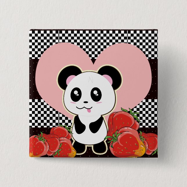 Badge Carré 5 Cm Kawaii Panda mignonne (Devant)