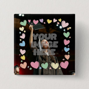 Badge Carré 5 Cm Kawaii Pastel Coeurs Photo Frontière Personnalisab