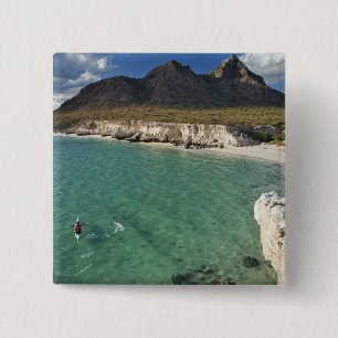 Badge Carré 5 Cm Kayakiste en mer dans le golfe de Californie à Isl