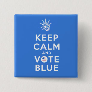 BADGE CARRÉ 5 CM KEEP CALM AND VOTE BLUE
