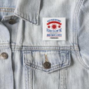 Badge Carré 5 Cm Keep your Distance Follow the Rules