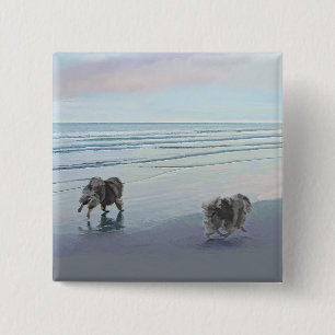 Badge Carré 5 Cm Keeshonds at the Seashore Peinture Dog Art