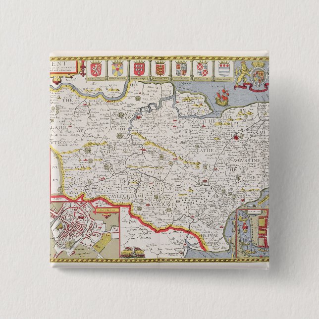 Badge Carré 5 Cm Kent, gravé par Jodocus Hondius (Devant)