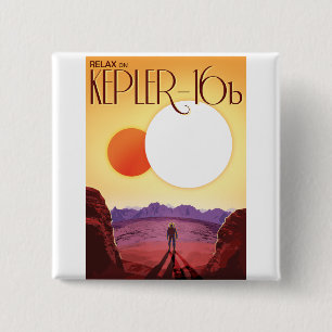 Badge Carré 5 Cm Kepler-16b : Coucher de soleil solaire binaire Bea