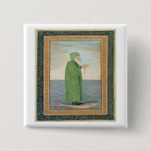 Badge Carré 5 Cm Khawa Khizir Khan montant sur un poisson, du petit