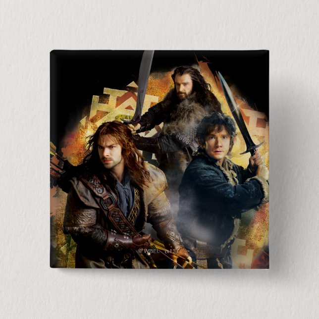 Badge Carré 5 Cm Kili, BILBO BAGGINS™, & THORIN OAKENSHIELD™ Art (Devant)