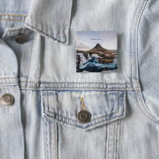 Badge Carré 5 Cm Kirkjufell, Church Mountain, Islande