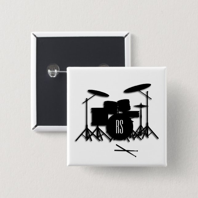 Badge Carré 5 Cm Kit de batterie Monogramme (Devant & derrière)