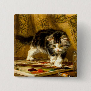 Badge Carré 5 Cm Kitten avec peinture et brosses