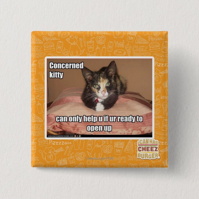 Badge Carré 5 Cm Kitty intéressé (Devant)