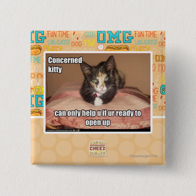 Badge Carré 5 Cm Kitty intéressé (Devant)