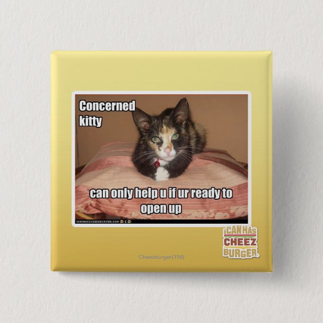 Badge Carré 5 Cm Kitty intéressé (Devant)
