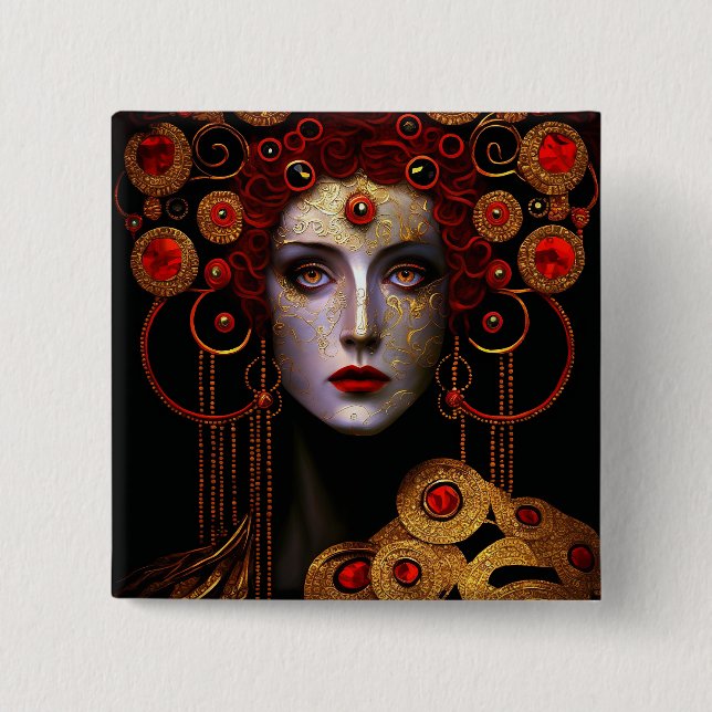 Badge Carré 5 Cm Klimt Inspirée Déesse Reine (Devant)