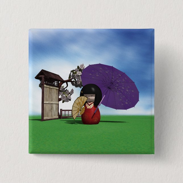 Badge Carré 5 Cm Kokeshi Doll (Devant)