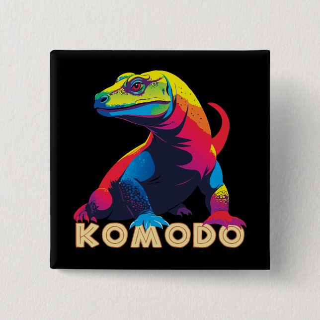 Badge Carré 5 Cm Komodo Dragon (Devant)