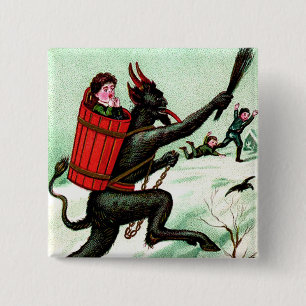 Badge Carré 5 Cm Krampus pourchasser les mauvais enfants Neige hive