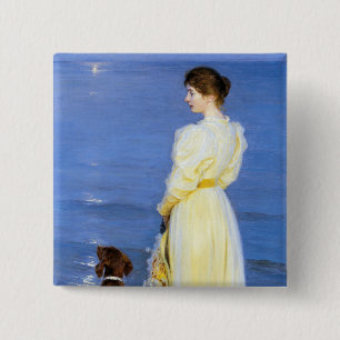 Badge Carré 5 Cm Kroyer - La femme et le chien de l'artiste sur le 