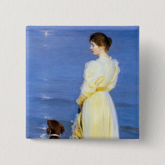 Badge Carré 5 Cm Kroyer - La femme et le chien de l'artiste sur le  (Devant)