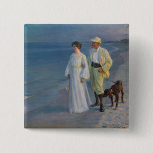 Badge Carré 5 Cm Kroyer - L'artiste et sa femme sur la plage